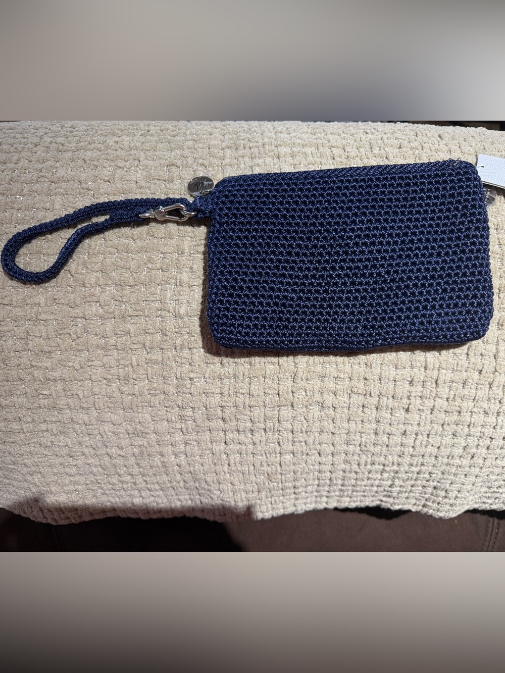 The Sak Navy Crochet Wristlet Clutch